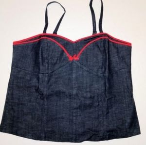 Torrid New w/o Tags Denim Bustier Red Trim Corset Tank Top Adjustable Straps 2X